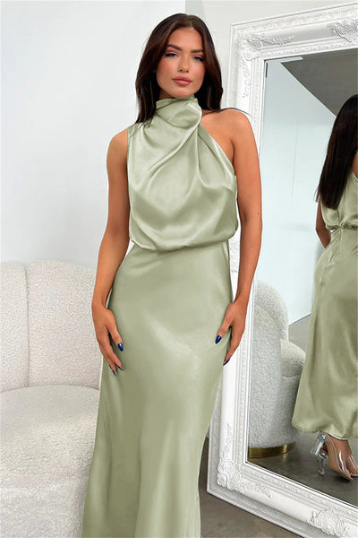 Moda Nova™ | Vestido largo de satén con escote redondo