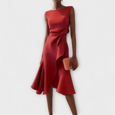 Kiara – Vestido midi asimétrico drapeado