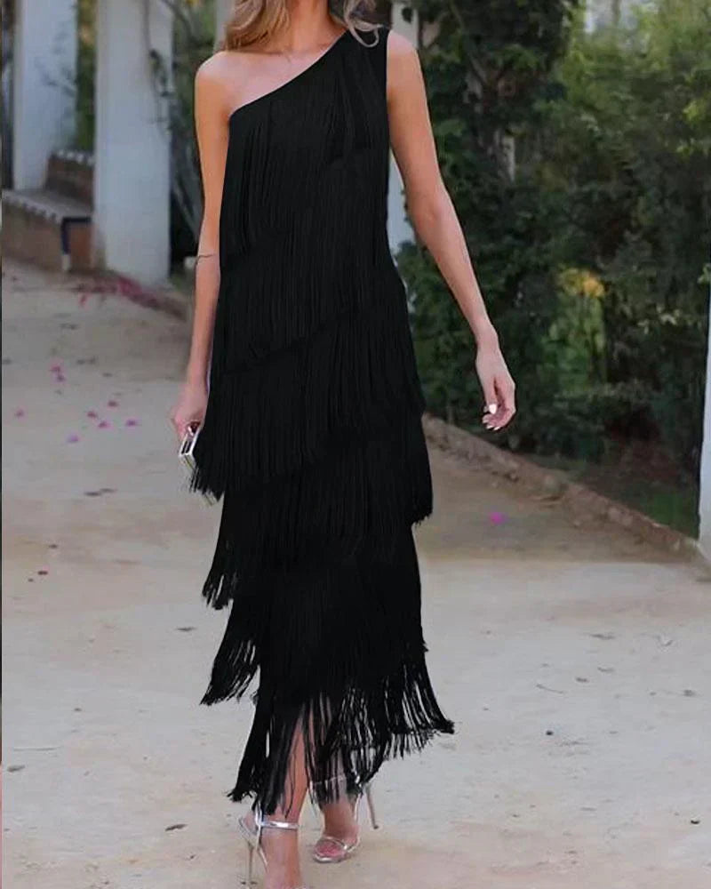 Elena - Vestido elegante con flecos