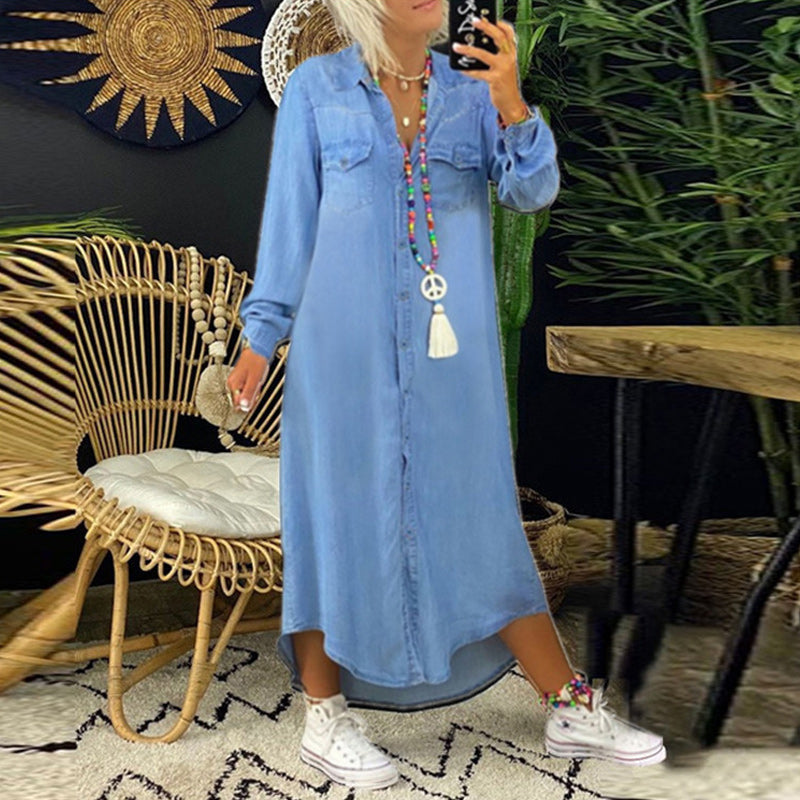 Moda Nova™ | Vestido largo de manga larga en denim