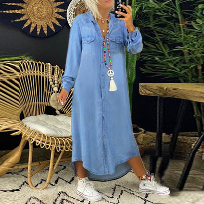 Moda Nova™ | Vestido largo de manga larga en denim