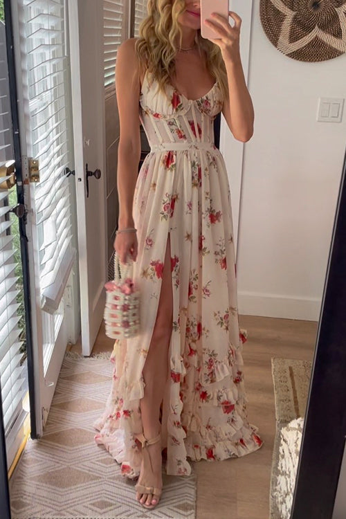 Moda Nova™ | Vestido largo floral fluido