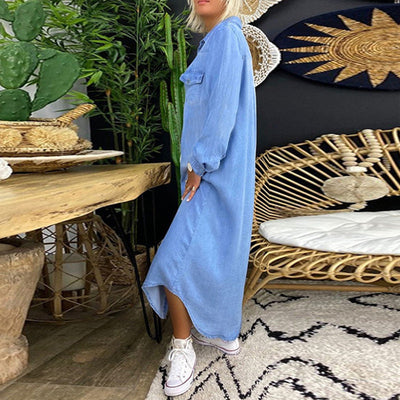 Moda Nova™ | Vestido largo de manga larga en denim