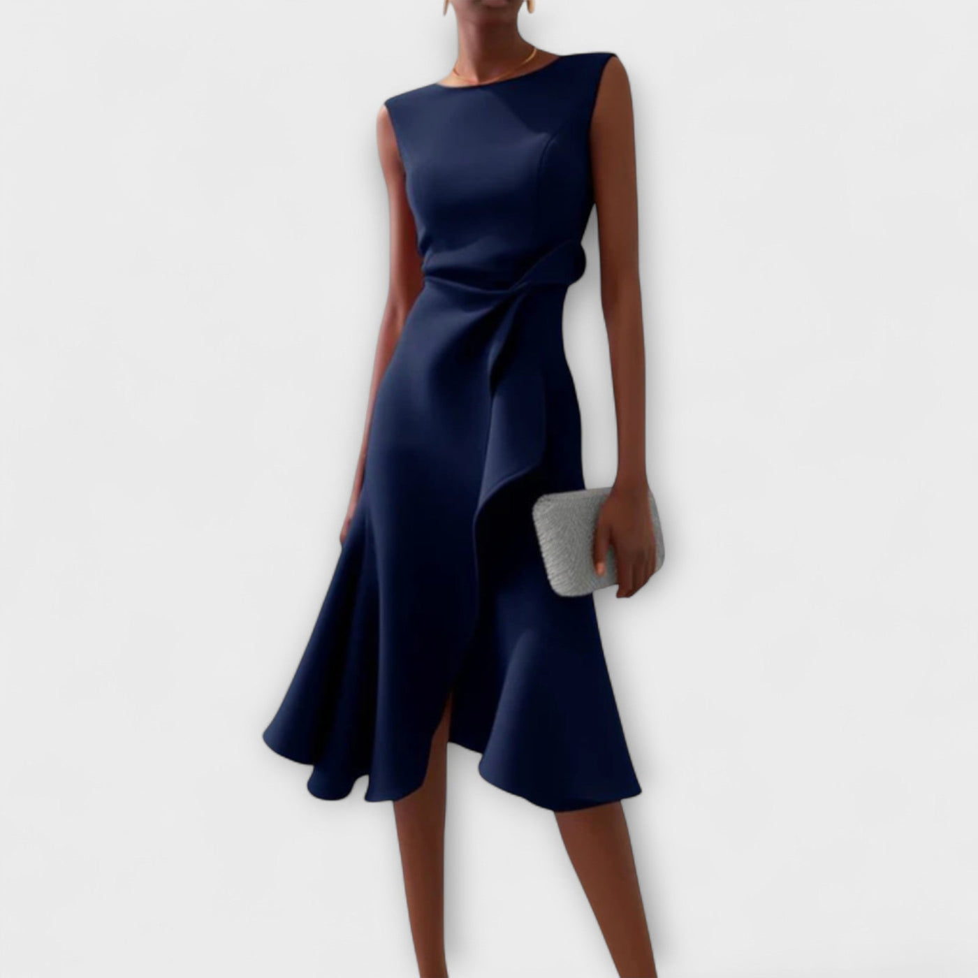 Kiara – Vestido midi asimétrico drapeado