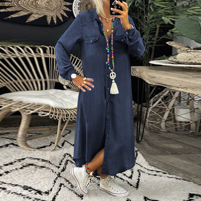 Moda Nova™ | Vestido largo de manga larga en denim