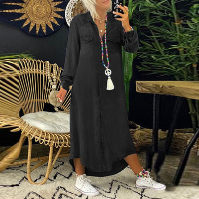 Moda Nova™ | Vestido largo de manga larga en denim