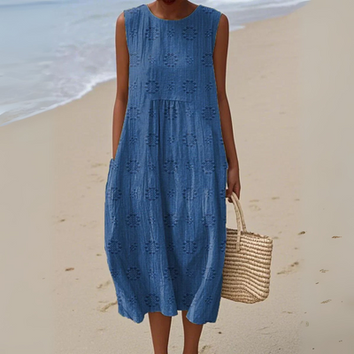 Moda Nova™ | Elegante vestido sin mangas de algodón con bordado
