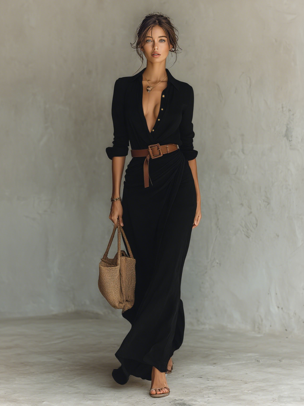Paola - Vestido maxi con solapa elegante