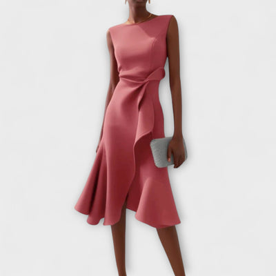 Kiara – Vestido midi asimétrico drapeado