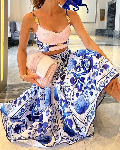 Cloe - Conjunto top y falda estampada