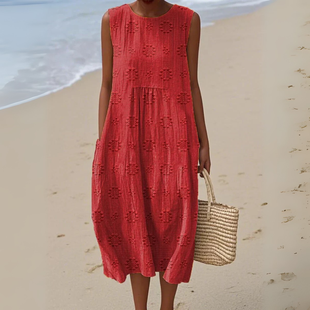 Moda Nova™ | Elegante vestido sin mangas de algodón con bordado