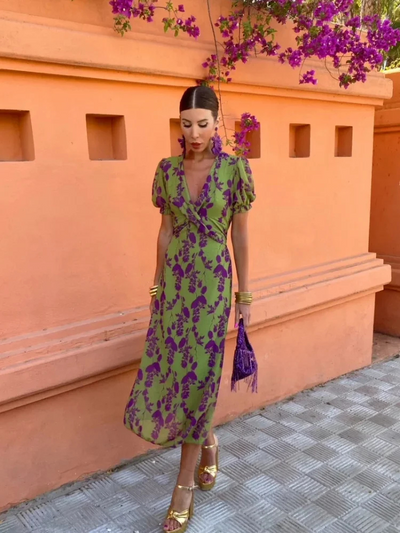 Moda Nova™ | Vestido fluido de primavera verde