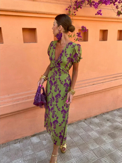 Moda Nova™ | Vestido fluido de primavera verde