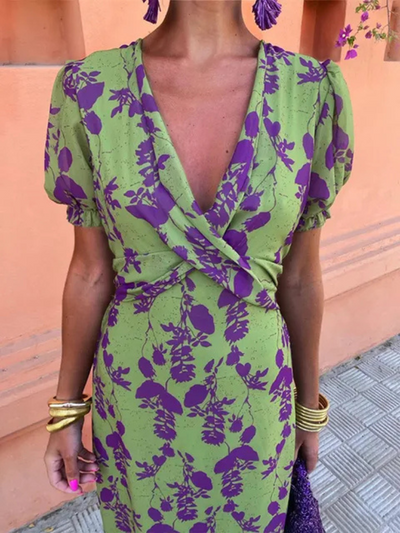 Moda Nova™ | Vestido fluido de primavera verde