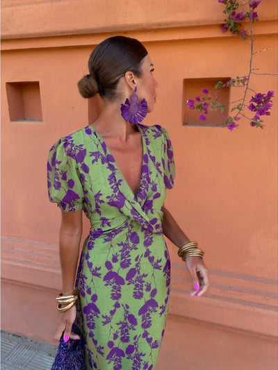 Moda Nova™ | Vestido fluido de primavera verde
