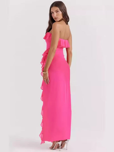 Raquel - Vestido Largo Palabra Honor con Volantes