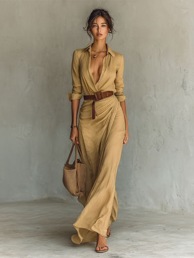 Paola - Vestido maxi con solapa elegante