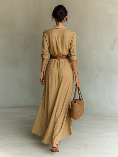 Paola - Vestido maxi con solapa elegante
