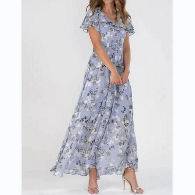 Graciela - Vestido largo de manga corta con estampado floral
