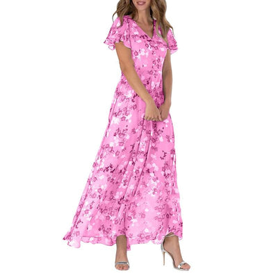 Graciela - Vestido largo de manga corta con estampado floral